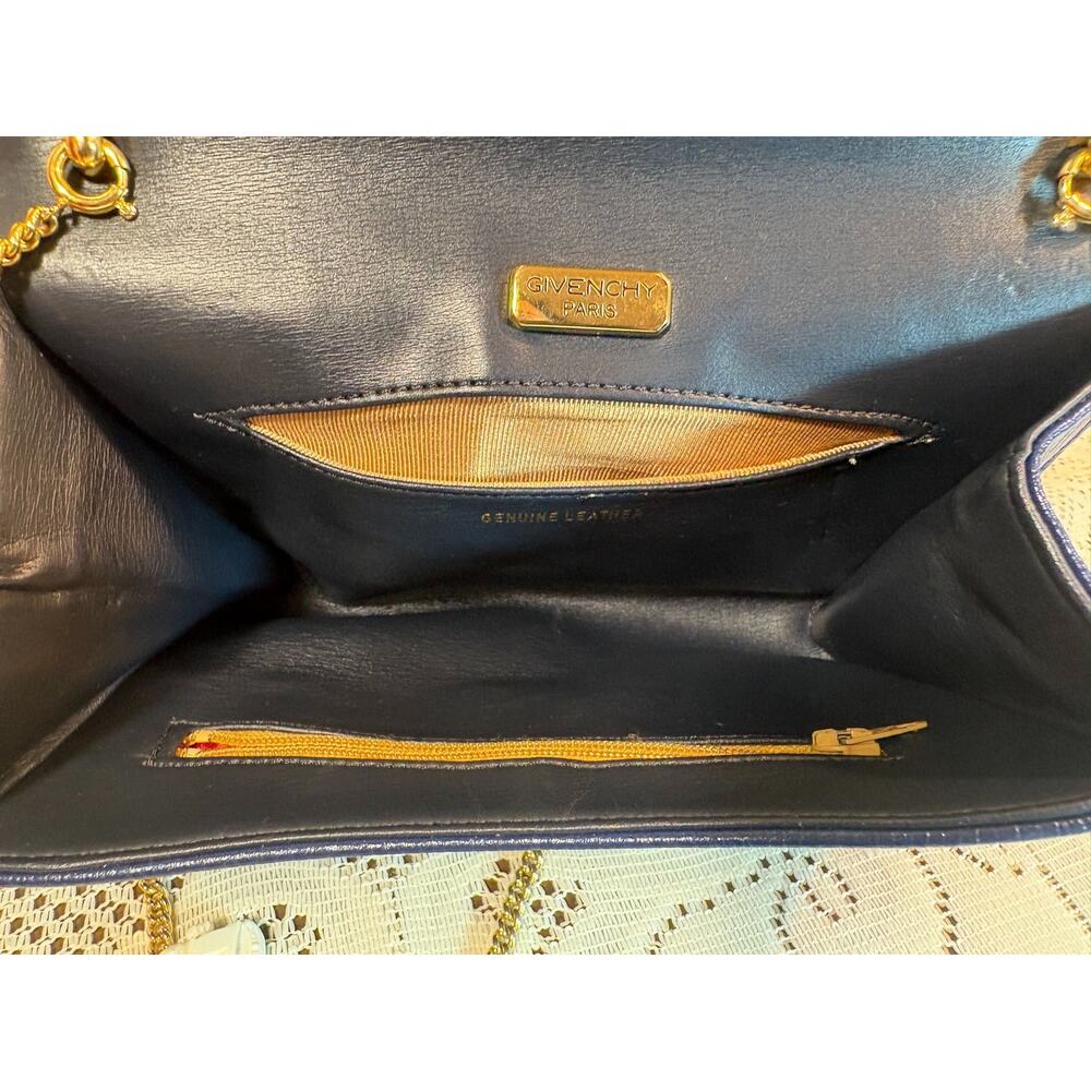Givenchy Vintage Navy Blue Textured Leather Crossbody Bag with Gold Chain - Picture 6 of 8